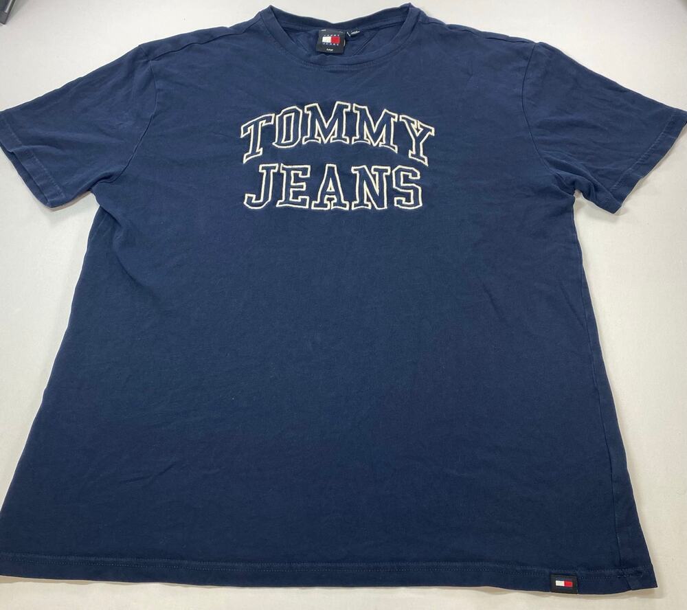 Tommy Jeans Navy T‑Shirt • White Embroidered Logo • Size Large • 100% Cotton